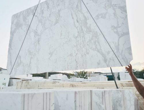 Arabescato White marble with strokes slabs bookmatch openbook